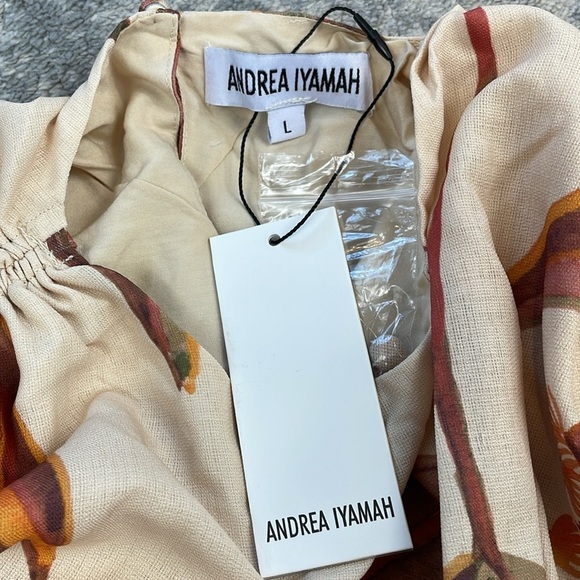 NWT Andrea Iyamah Halima Crop Top Resort Wear Cover Up Eucalyptus Leaves Sz L - Picture 9 of 15